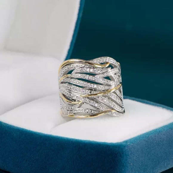 New Two Tone Multilayer 925 Sterling Silver Ring - Picture 7 of 9